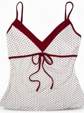 Red White Heart Polka Dot Tie Bow Cami XS Coquette Y2K Babydoll Tank Top Preppy